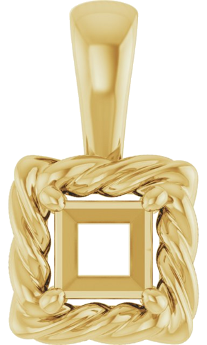 Pakabukas „Rope Solitaire Charm“ 14k yellow gold Square 4mm (1)