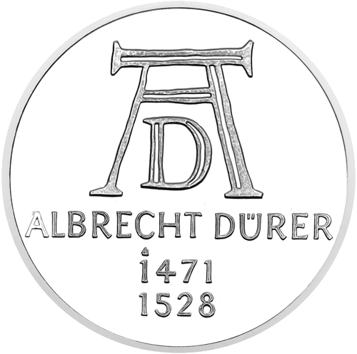 1971 Albrecht Diurer Vokietija 5 markių sidabrinė moneta (1)