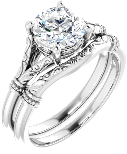 Sužadėtuvių Žiedas „Sculptural“ 10k white gold Round 7mm (6)
