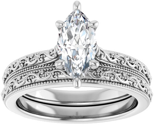 Sužadėtuvių Žiedas „Solitaire Sculptural“ 14k white gold Marquise 10mm x 5mm (8)