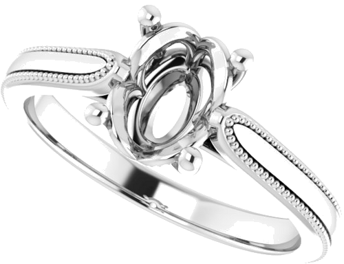 14K White 8x6 mm Oval Solitaire Engagement Ring Mounting (5)