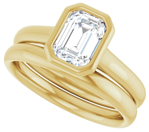 Sužadėtuvių Žiedas „Bezel-Set Solitaire“ 10k yellow gold Emerald 7mm x 5mm (10)