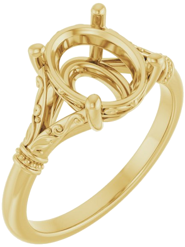 14K Yellow 10x8 mm Oval Solitaire Engagement Ring Mounting (1)