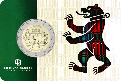 2019 Lietuva Žemaitija 2 eiro BU monēta uz kartes (1)
