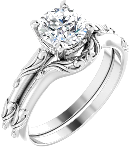 14K White 6.5 mm Round Solitaire Scroll Engagement Ring Mounting (6)