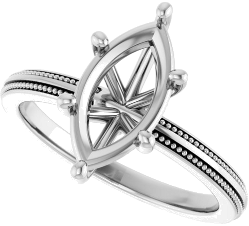 Sužadėtuvių Žiedas „Solitaire Milgrain“ 14k white gold Marquise 12mm x 6mm (5)