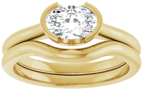 Sužadėtuvių Žiedas „Half Bezel Solitaire“ 585 Geltonojo Aukso Oval 7mm x 5mm (8)