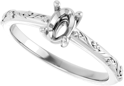 Sužadėtuvių Žiedas „Solitaire“ 14k white gold Oval 6mm x 4mm (5)