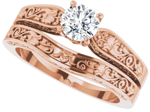 14K Rose 5.2 mm Round Floral Solitaire Engagement Ring Mounting (10)