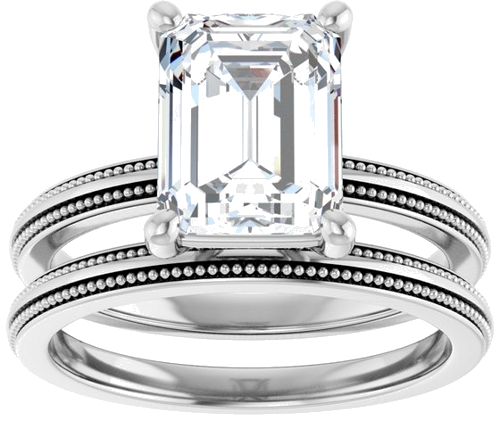 Sužadėtuvių Žiedas „Solitaire Milgrain“ 14k white gold Emerald 9mm x 7mm (8)