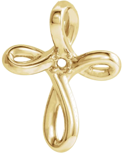 14K Yellow 1.5 mm Round Cross Pendant Mounting (4)