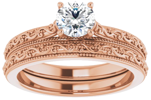 Sužadėtuvių Žiedas „Solitaire“ 585 Rožinis Aukso Round 5.2mm (8)