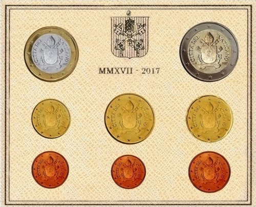 2017 г. Гербът на Ватикана на папа Франциск - комплект монети за евро (2)
