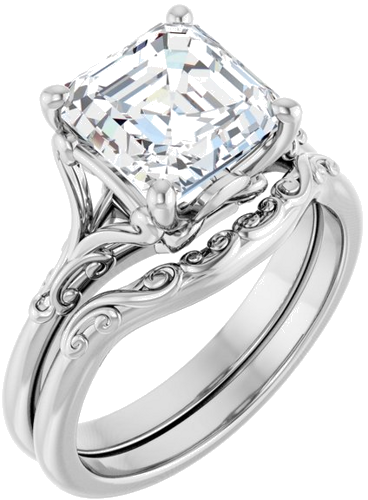 Sužadėtuvių Žiedas „Solitaire“ 14k white gold Asscher 8mm (6)