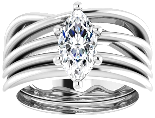 Sužadėtuvių Žiedas „Solitaire Asymmetric“ 10k white gold Marquise 10mm x 5mm (8)
