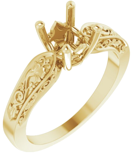 Sužadėtuvių Žiedas „Solitaire Floral“ 14k yellow gold Asscher 5.5mm (1)
