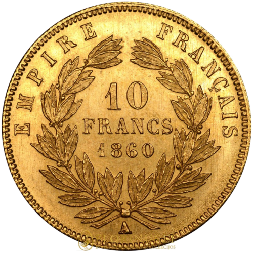 10 Frankų auksinė moneta Napoleonas III Prancūzijos Imperija (2)