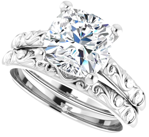 Sužadėtuvių Žiedas „Solitaire“ 14k white gold Cushion 8mm (10)