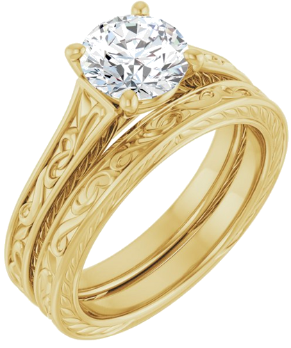 Sužadėtuvių Žiedas „Solitaire Scroll“ 14k yellow gold Round 7mm (6)