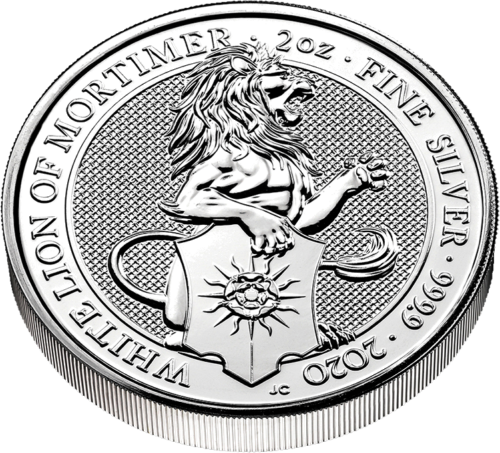 2 oz Белый Лев Звери Королевы 2020 Великобритания серебряная монета (2)