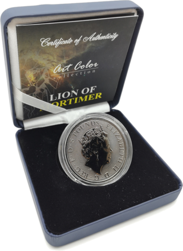 2 oz Baltasis Mortimerų Liūtas (Art of Color collection) auksuota 5 svarų sidabrinė moneta (4)