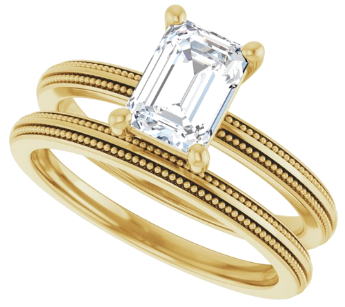 Sužadėtuvių Žiedas „Solitaire Milgrain“ 14k yellow gold Emerald 7mm x 5mm (10)