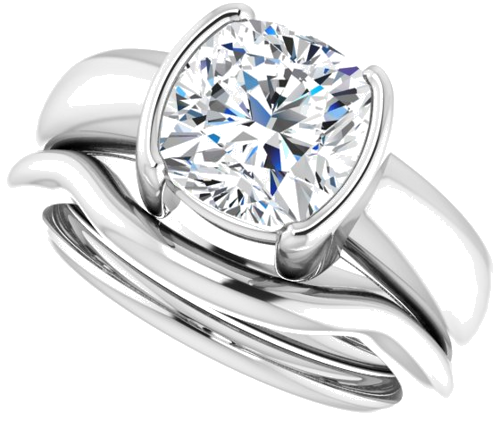 Sužadėtuvių Žiedas „Half-Bezel Solitaire“ 14k white gold Cushion 8mm (10)