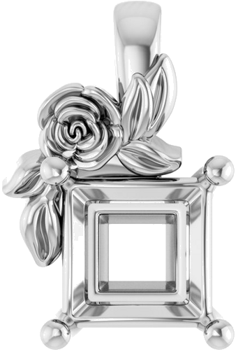 Pakabukas „Solitaire Floral“ 14k white gold Square 6mm (1)