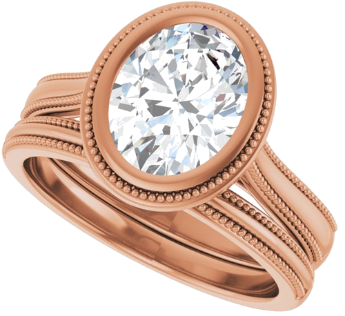 Sužadėtuvių Žiedas „Bezel-Set Solitaire“ 14k rose gold Oval 9mm x 7mm (10)