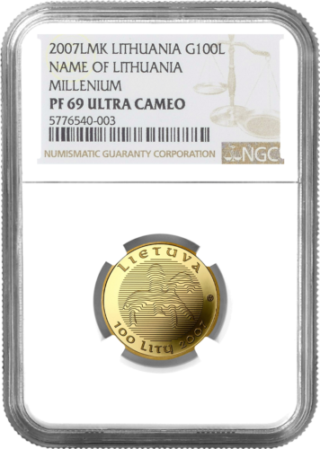 2007 Lietuvos vardo 1000-metis 100 litų auksinė moneta PF 69 ULTRA CAMEO (1)