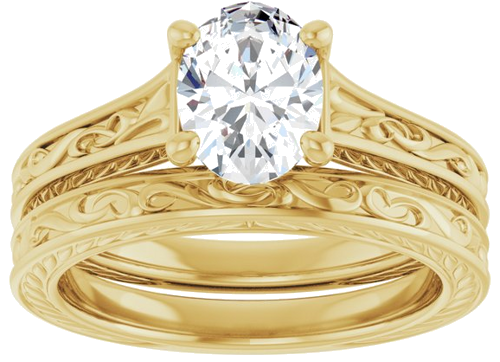 Sužadėtuvių Žiedas „Solitaire Scroll“ 14k yellow gold Oval 8mm x 6mm (13)