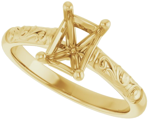 14K Yellow 7x5 mm Emerald Solitaire Engagement Ring Mounting (4)