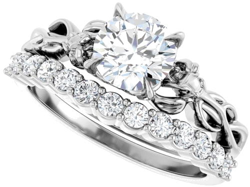 14K White 6.5 mm Round Nature-Inspired Engagement Ring Mounting (10)