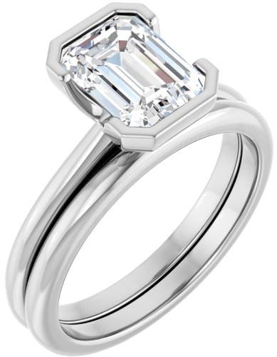 Sužadėtuvių Žiedas „Half-Bezel“ 14k white gold Emerald 8mm x 6mm (6)