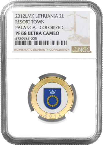 2012 Lietuva Kurorti 2 lati krāsainas jubilejas Proof monētas kartē (10)