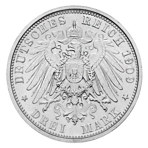 Сребърна монета от 3 марки на Фридрих Август III (1908-1913) на Германската империя (2)