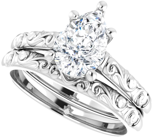 Sužadėtuvių Žiedas „Solitaire“ 14k white gold Pear 9mm x 6mm (10)