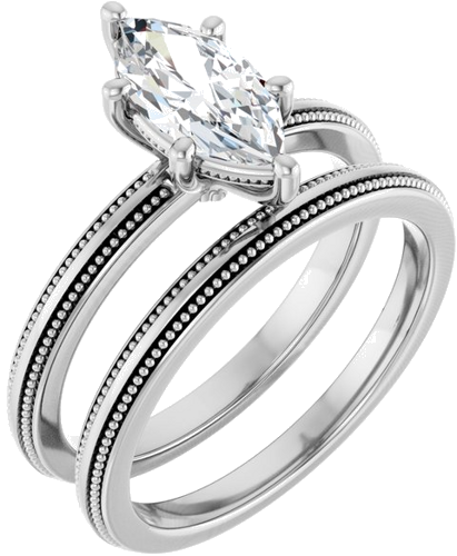 Sužadėtuvių Žiedas „Solitaire Milgrain“ 14k white gold Marquise 10mm x 5mm (6)