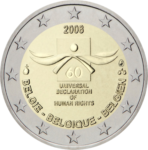 2008 Белгия Монета от 2 евро Правата на човека (1)