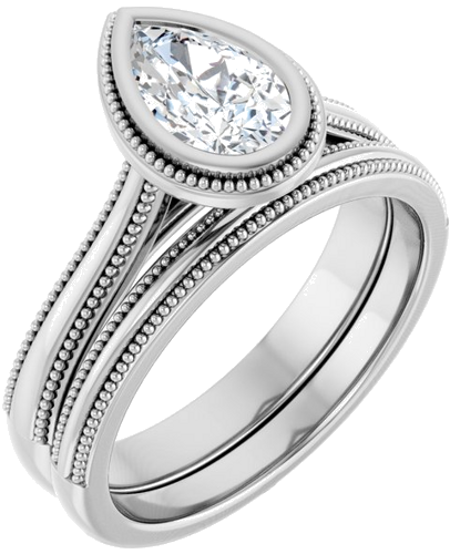 Sužadėtuvių Žiedas „Bezel-Set Solitaire“ 14k white gold Pear 8mm x 5mm (6)
