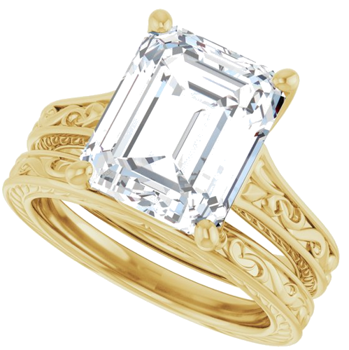 Sužadėtuvių Žiedas „Solitaire Scroll“ 14k yellow gold Emerald 11mm x 9mm (10)