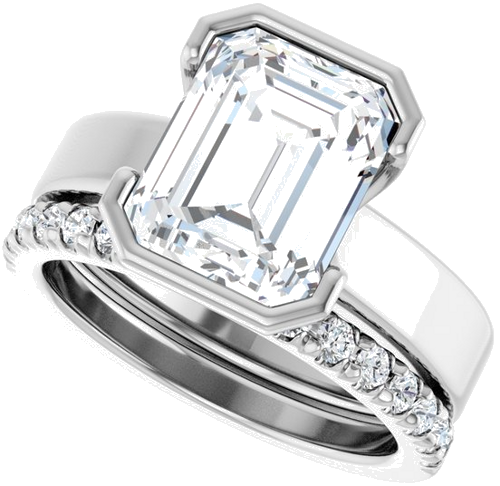 Sužadėtuvių Žiedas „Half-Bezel Solitaire“ 14k white gold Emerald 10mm x 8mm (10)