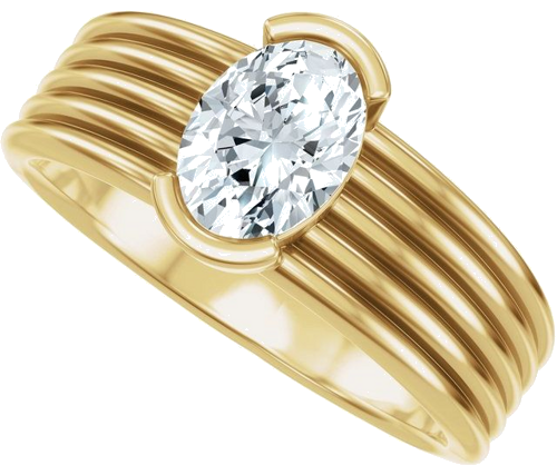 Sužadėtuvių Žiedas „Half Bezel Solitaire“ 14k yellow gold Oval 7mm x 5mm (5)