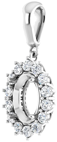 14K White 9x7 mm Oval 3 8 CTW Natural Diamond Semi-Set Pendant (2)