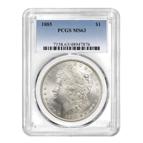 1 долар Морган 1885 Сребърна монета на САЩ PCGS MS63 (1)