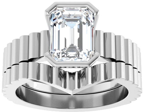 Sužadėtuvių Žiedas „Half-Bezel Solitaire“ 14k white gold Emerald 8mm x 6mm (8)