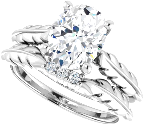 Sužadėtuvių Žiedas „Solitaire Leaf“ 14k white gold Oval 9mm x 7mm (10)