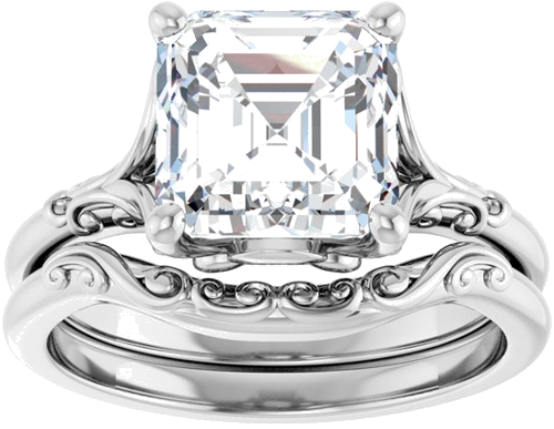 Sužadėtuvių Žiedas „Solitaire“ 14k white gold Asscher 8mm (8)