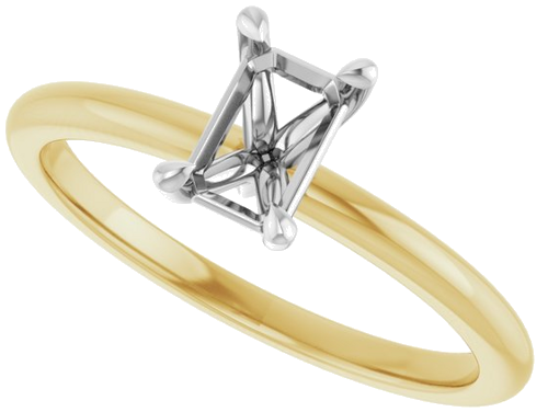 14K Yellow White 6x4 mm Emerald Solitaire Engagement Ring Mounting (5)