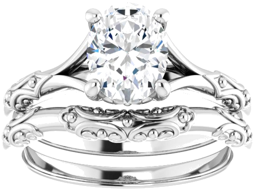 Sužadėtuvių Žiedas „Solitaire Sculptural“ 14k white gold Oval 8mm x 6mm (8)